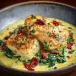 Creamy Keto Tuscan Cod with Spinach and Sun-Dried Tomatoes Recipe