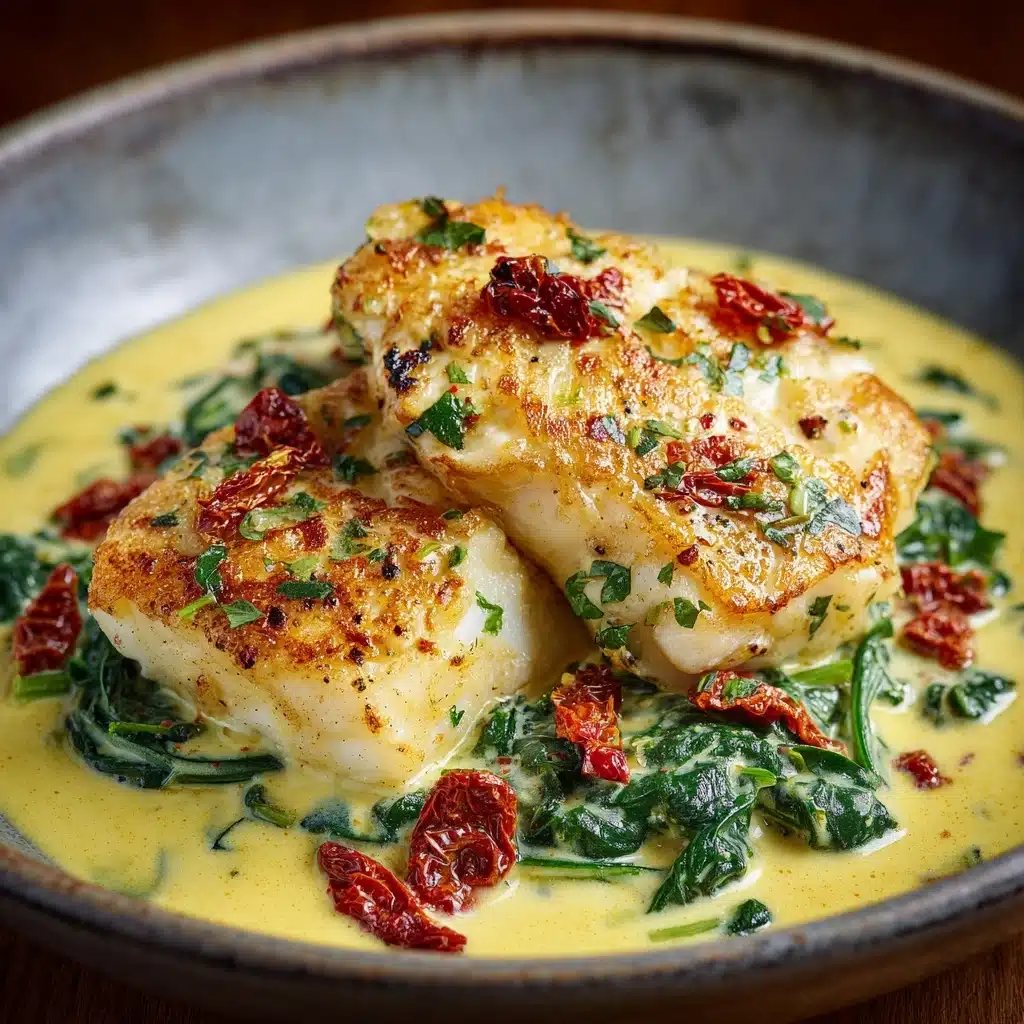 Creamy Keto Tuscan Cod with Spinach and Sun-Dried Tomatoes Recipe - Recipe Image