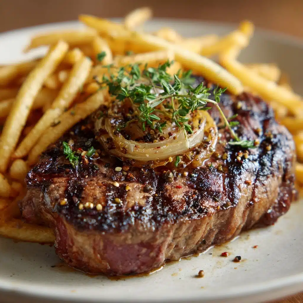Ribeye Steak with French Onions and Fries Recipe - Recipe Image