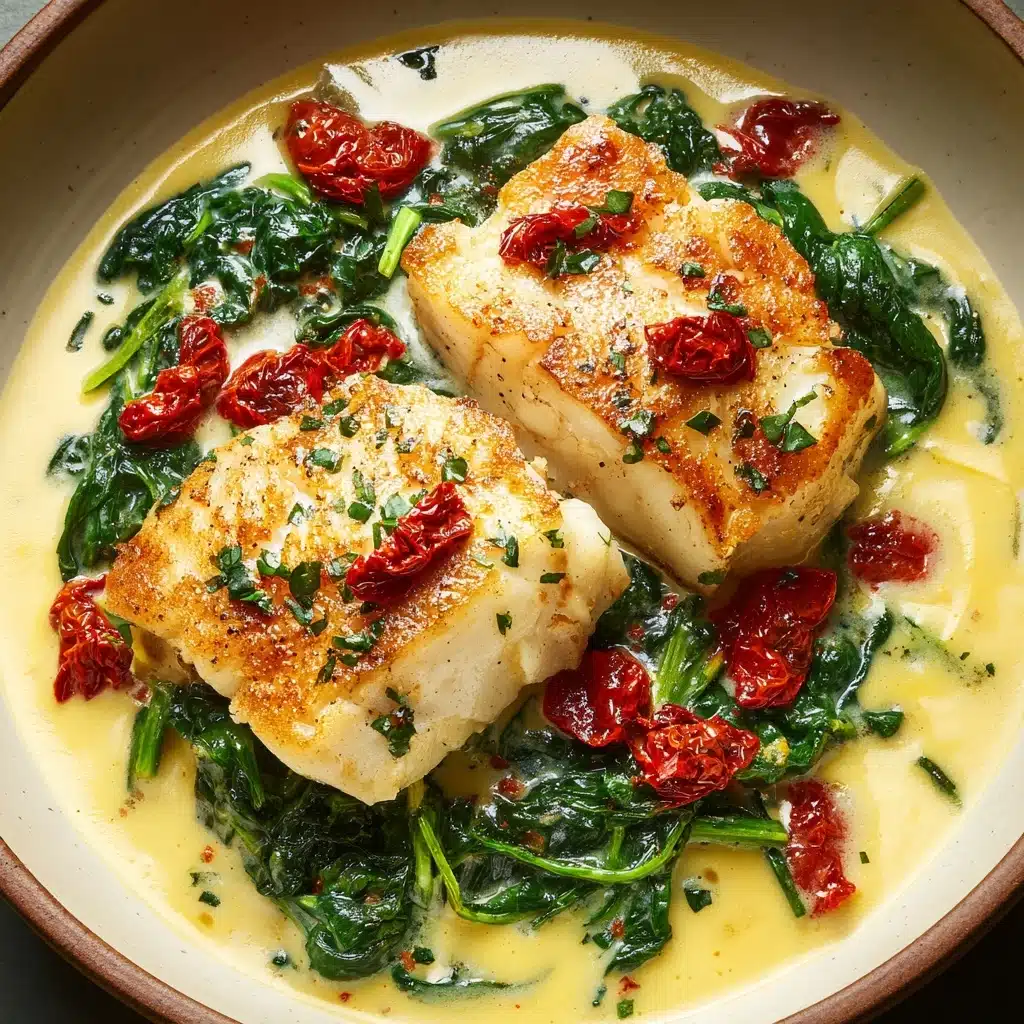 Creamy Keto Tuscan Cod with Spinach and Sun-Dried Tomatoes Recipe - Recipe Image