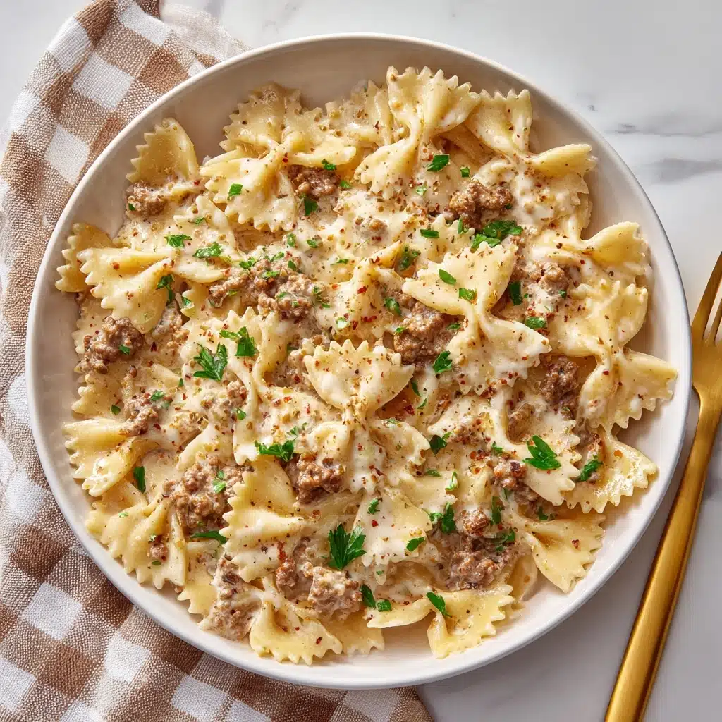 Creamy Ground Beef and Bowtie Pasta Recipe - Recipe Image