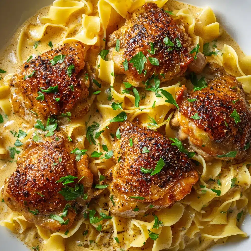 One-Pan Creamy Garlic Butter Chicken with Egg Noodles Recipe - Recipe Image