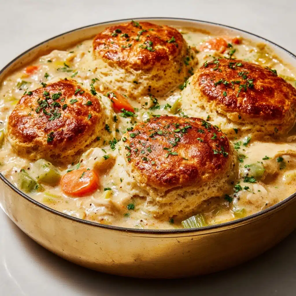 Skillet Chicken Pot Pie with Parmesan Herb Butter Biscuits Recipe - Recipe Image