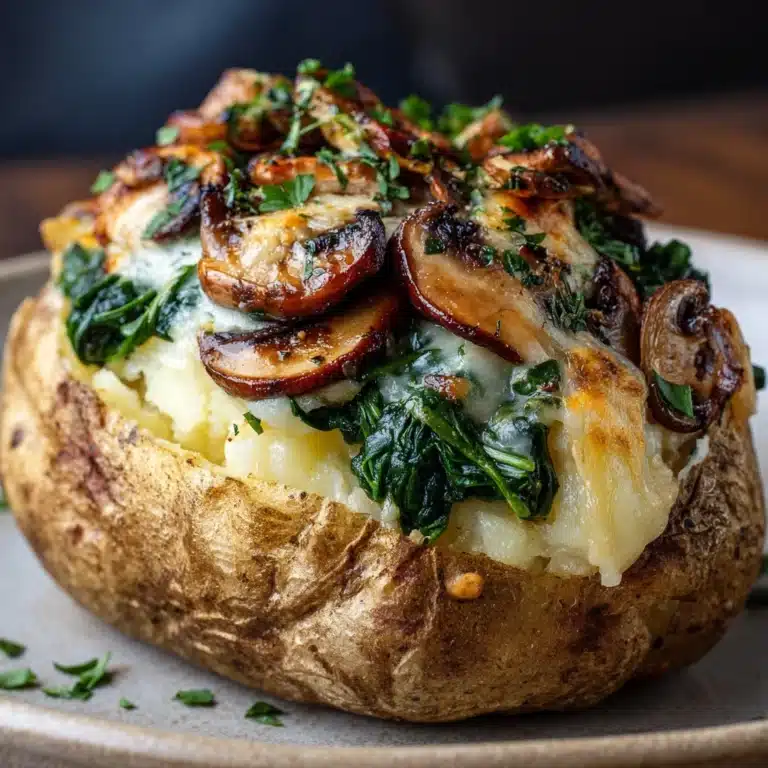 Baked Potatoes with Spinach, Cheese, and Mushrooms Recipe