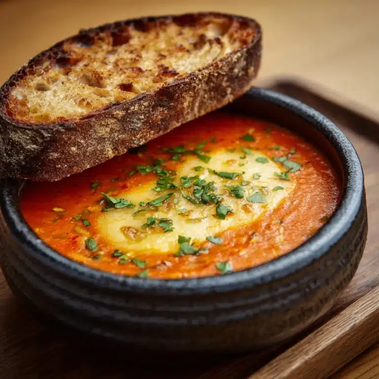 Tomato Soup with Cheese and Onion Toast Recipe
