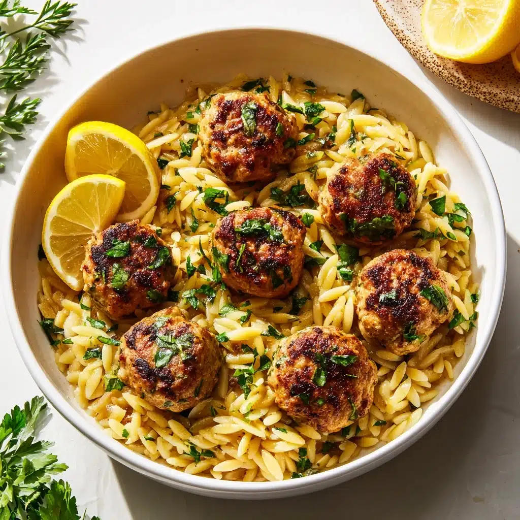 Greek Chicken Meatballs with Lemon Orzo Recipe - Recipe Image