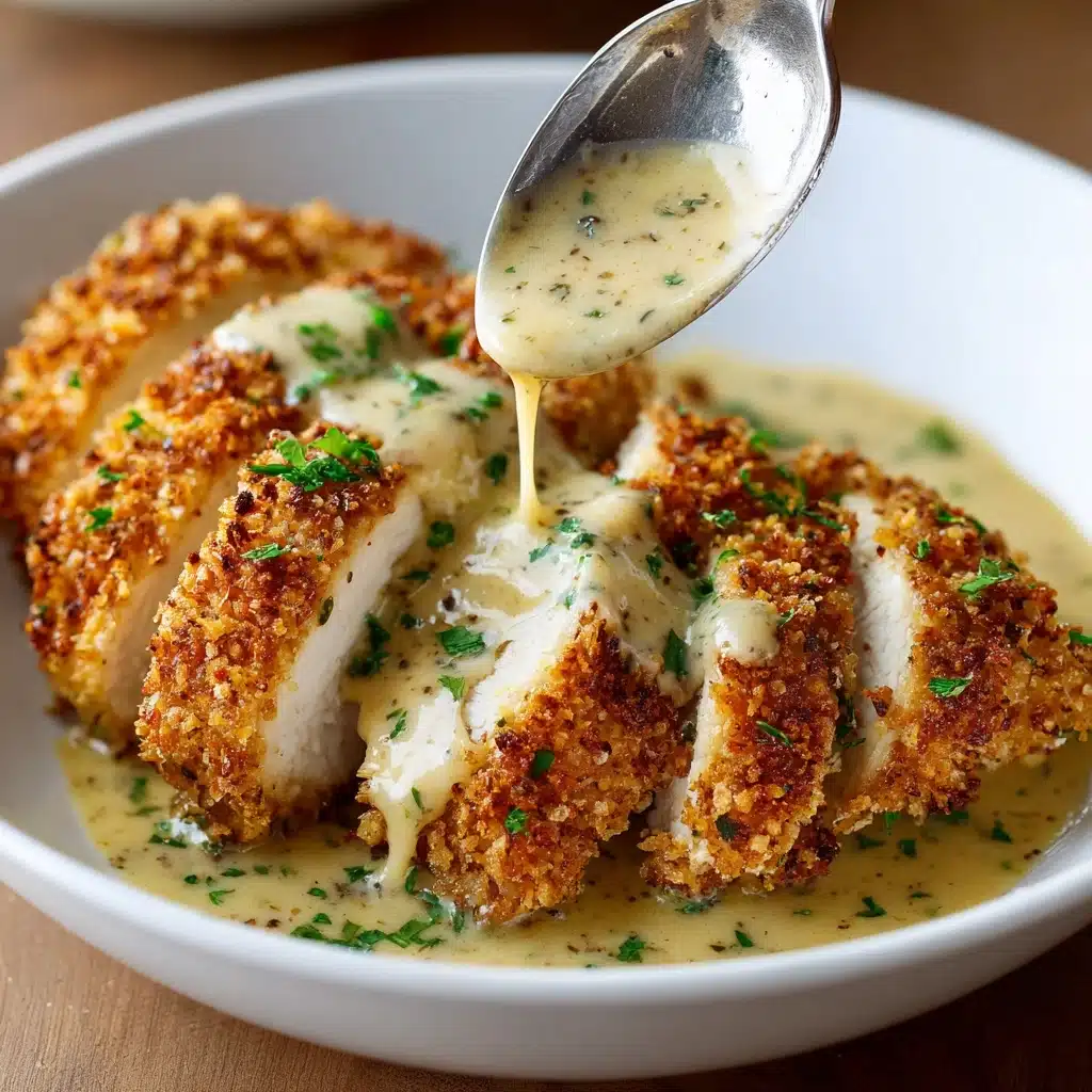 Parmesan Crusted Chicken with Creamy Garlic Sauce Recipe - Recipe Image