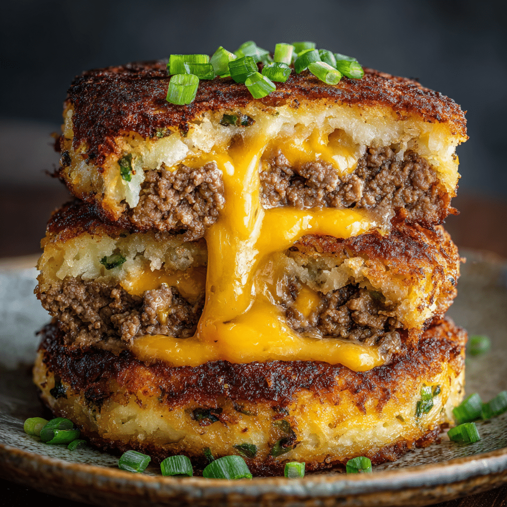 Cheesy Beef Stuffed Potato Cakes Recipe - Recipe Image