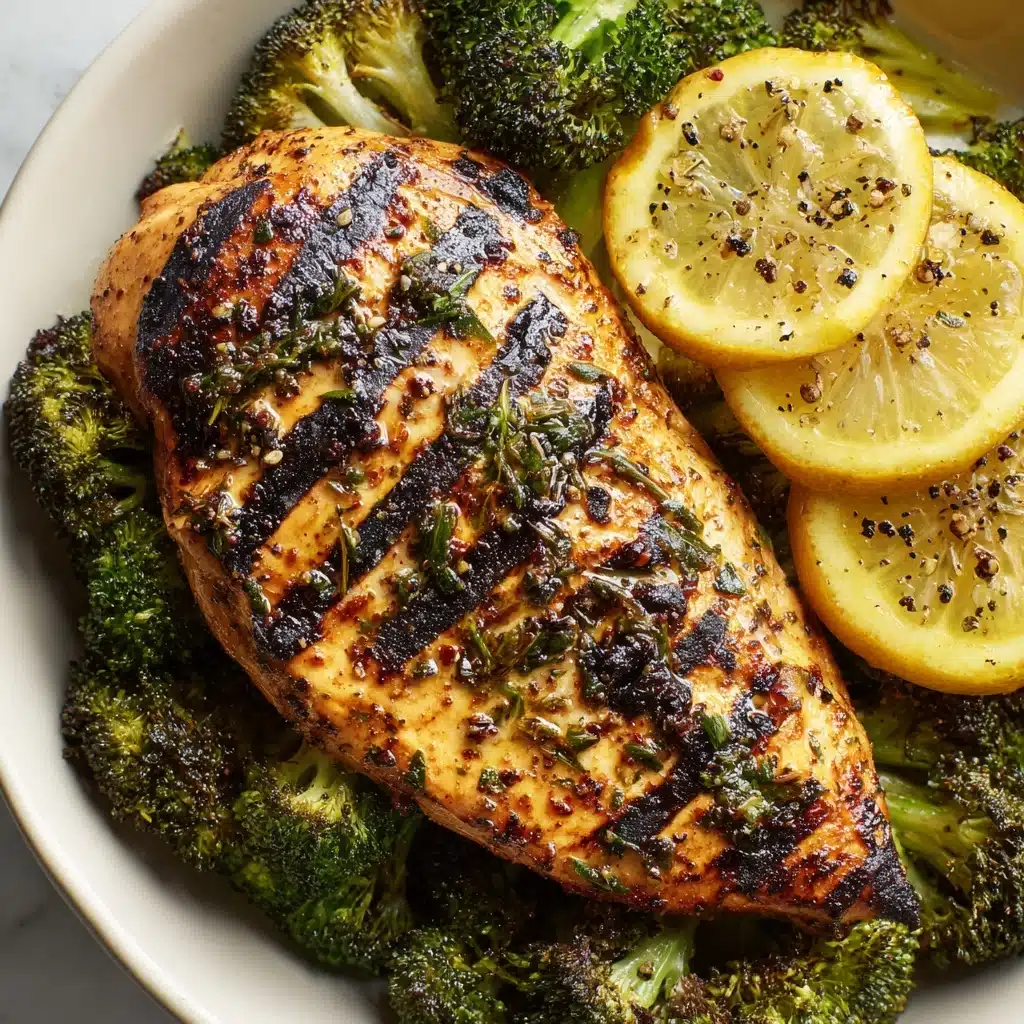 Grilled Lemon Garlic Chicken with Roasted Broccoli Recipe - Recipe Image