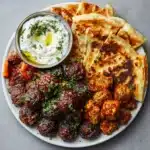Greek Platter: Spicy Feta Topped Wedges, Meatballs, Tzatziki, and Toasted Pitta Recipe