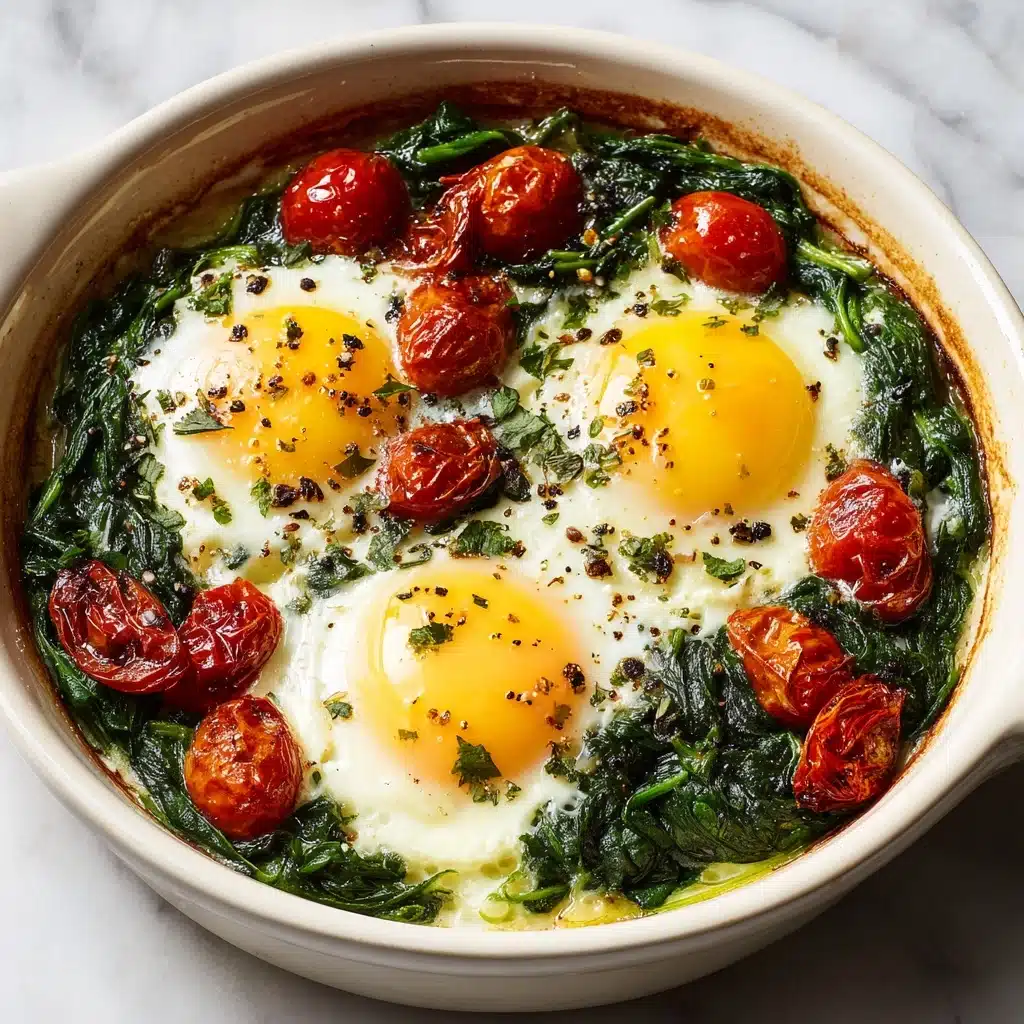Baked Feta Eggs with Spinach and Tomatoes Recipe - Recipe Image