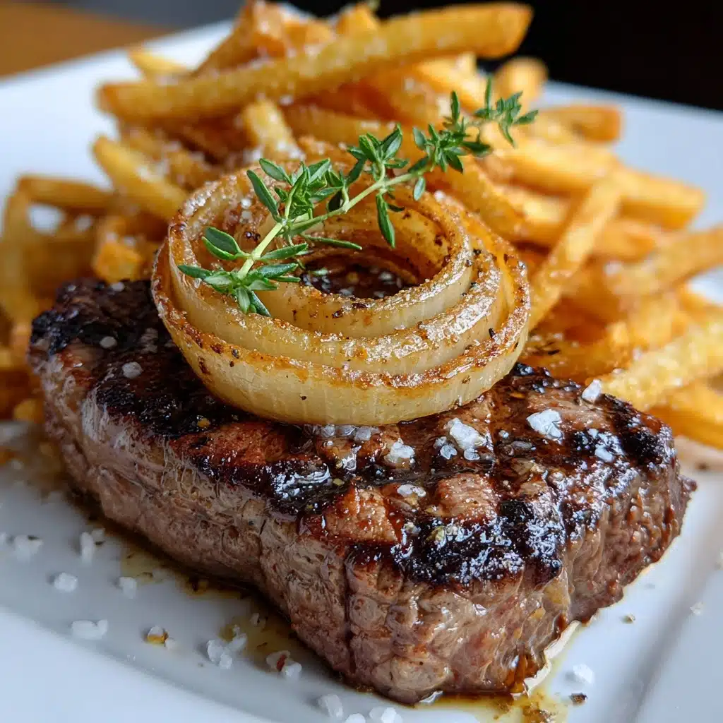 Ribeye Steak with French Onions and Fries Recipe - Recipe Image