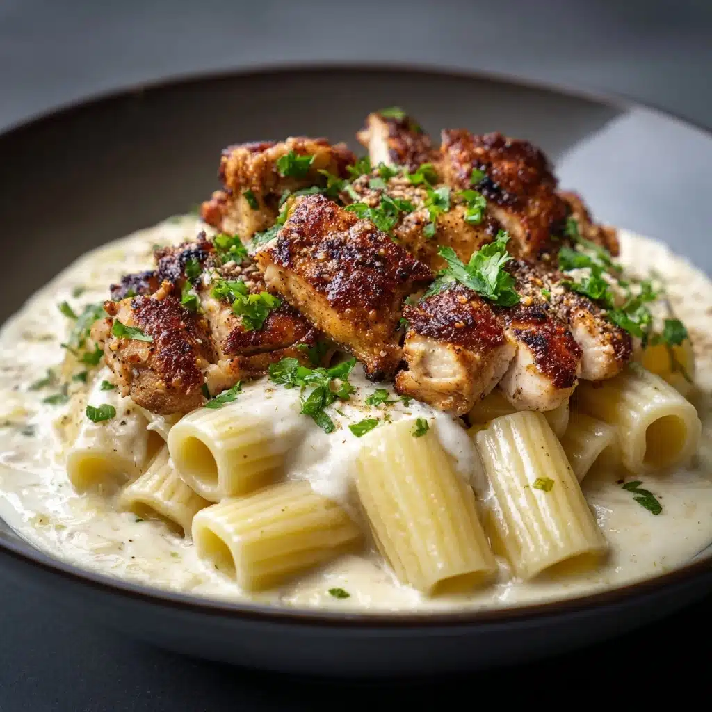 Creamy Garlic Butter Chicken and Rigatoni in Parmesan Sauce Recipe - Recipe Image