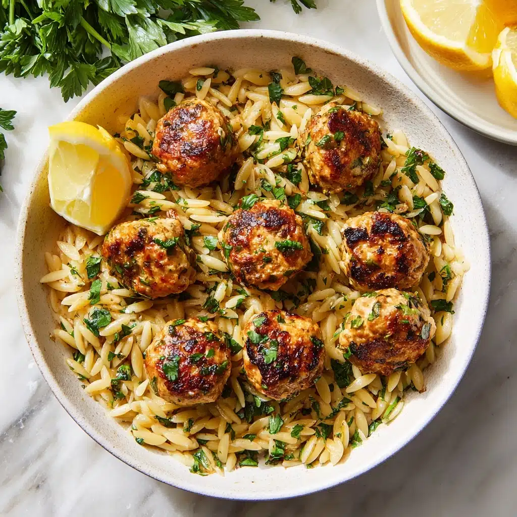 Greek Chicken Meatballs with Lemon Orzo Recipe