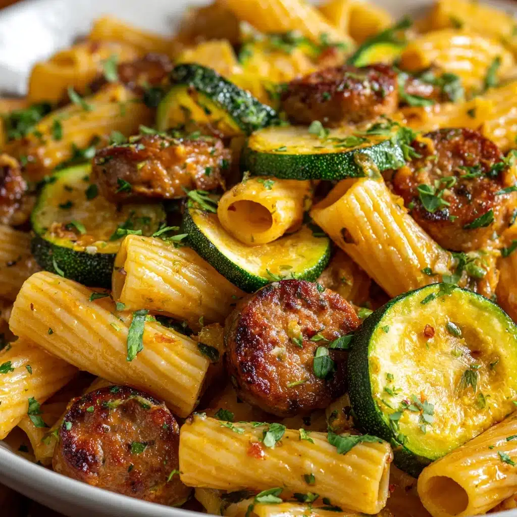 Chicken Sausages with Zucchini, Tomatoes, and Pasta Recipe - Recipe Image
