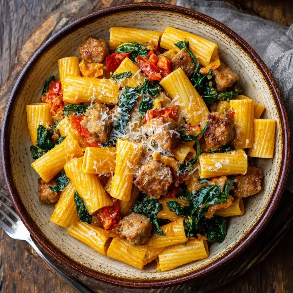 Spicy Paccheri with Sausage & Greens Recipe - Recipe Image