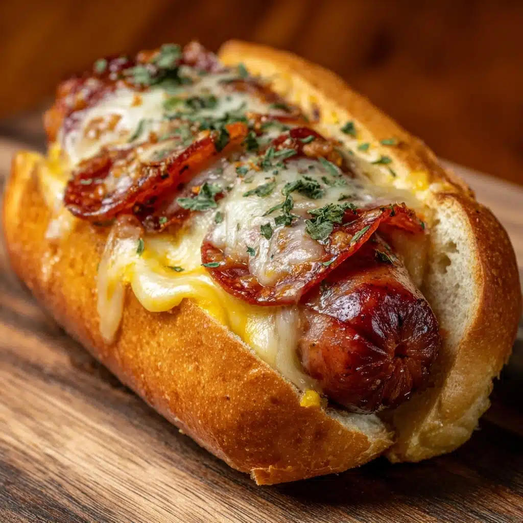 Huge Cheese Dog Sandwich with a Pizza Slice Inside Recipe - Recipe Image