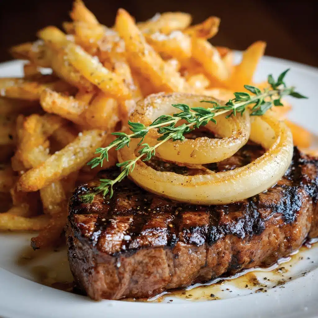 Ribeye Steak with French Onions and Fries Recipe - Recipe Image
