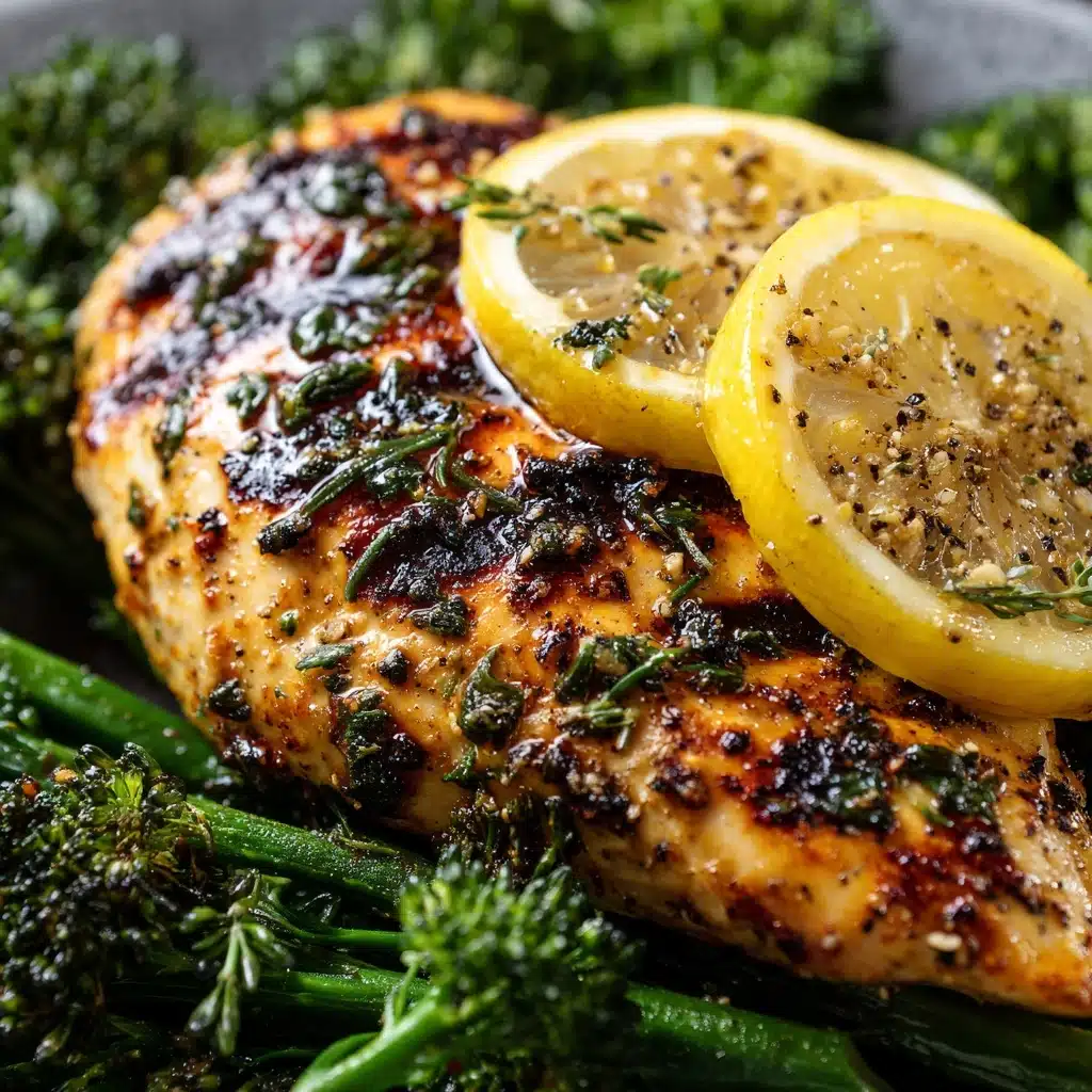 Grilled Lemon Garlic Chicken with Roasted Broccoli Recipe - Recipe Image