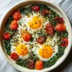 Baked Feta Eggs with Spinach and Tomatoes Recipe