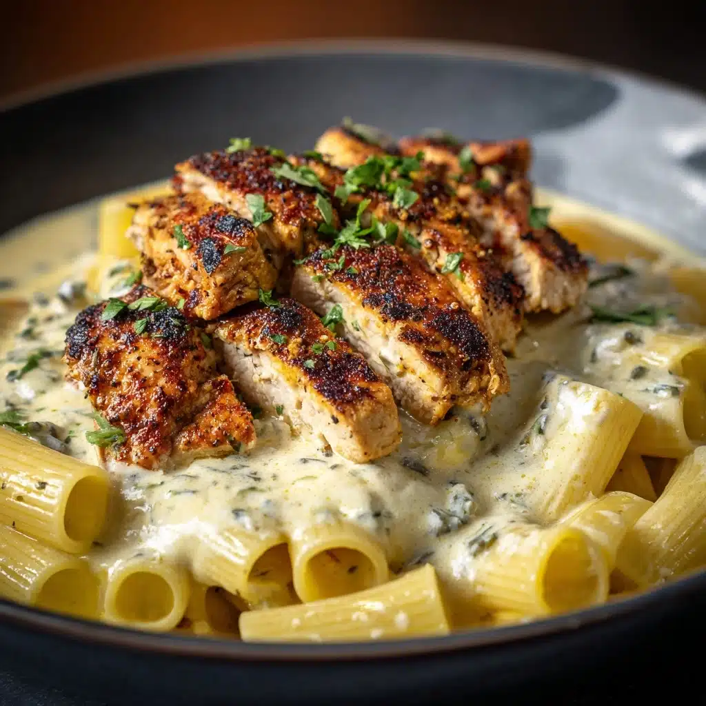Creamy Garlic Butter Chicken and Rigatoni in Parmesan Sauce Recipe - Recipe Image