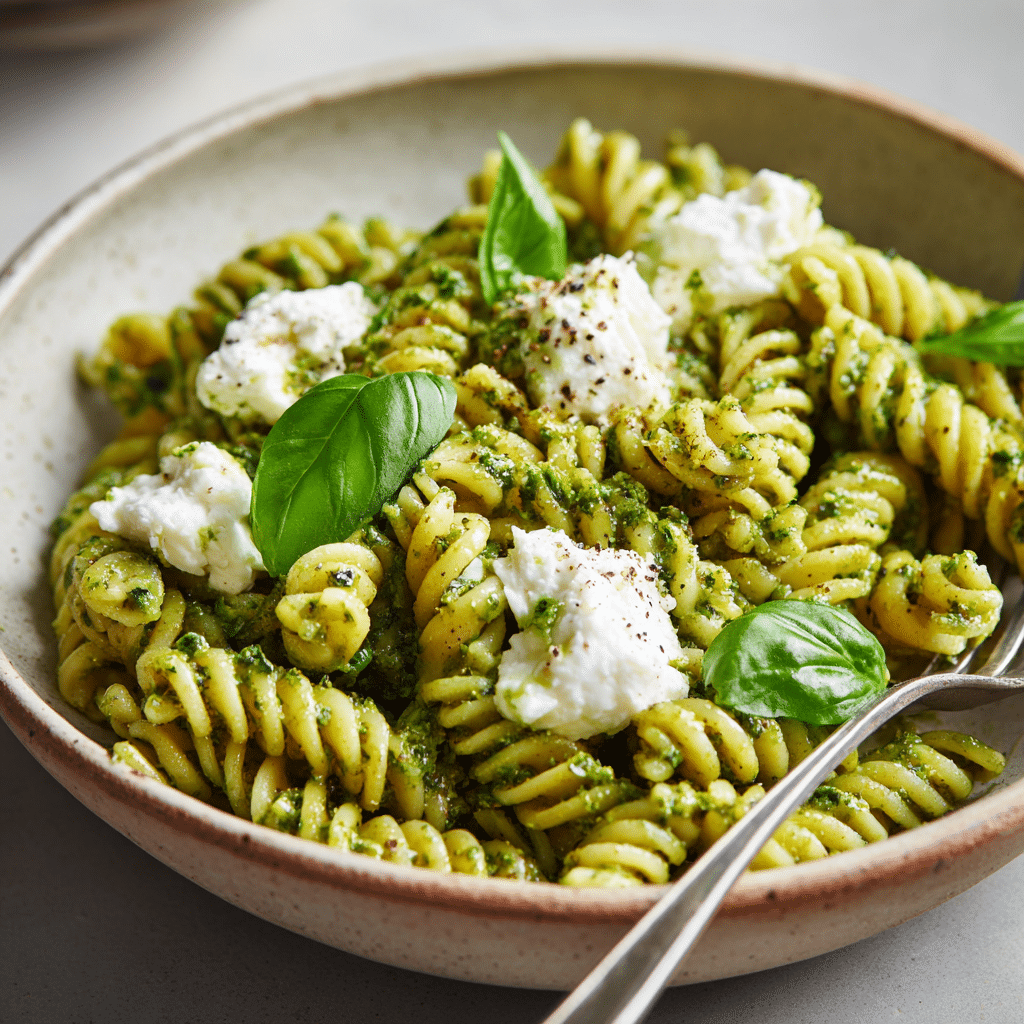 One Pot Melty Burrata Lemon Pesto Pasta Recipe - Recipe Image