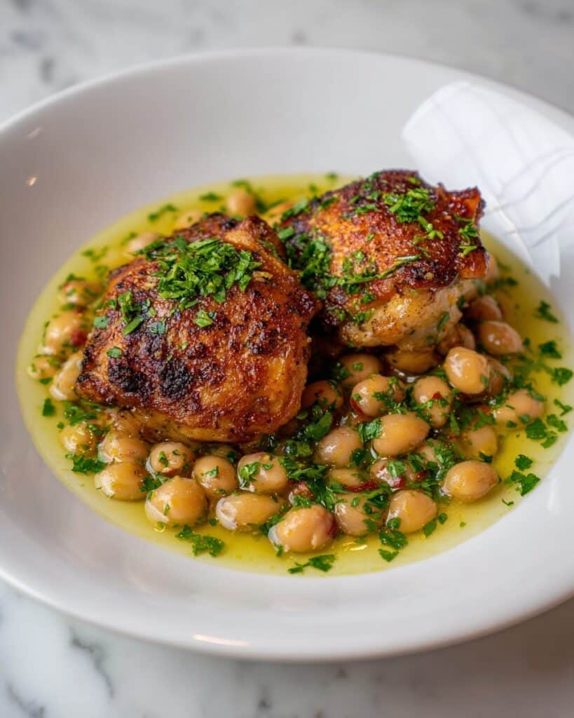 Crispy Chicken Thighs Over Vinegar Beans Recipe