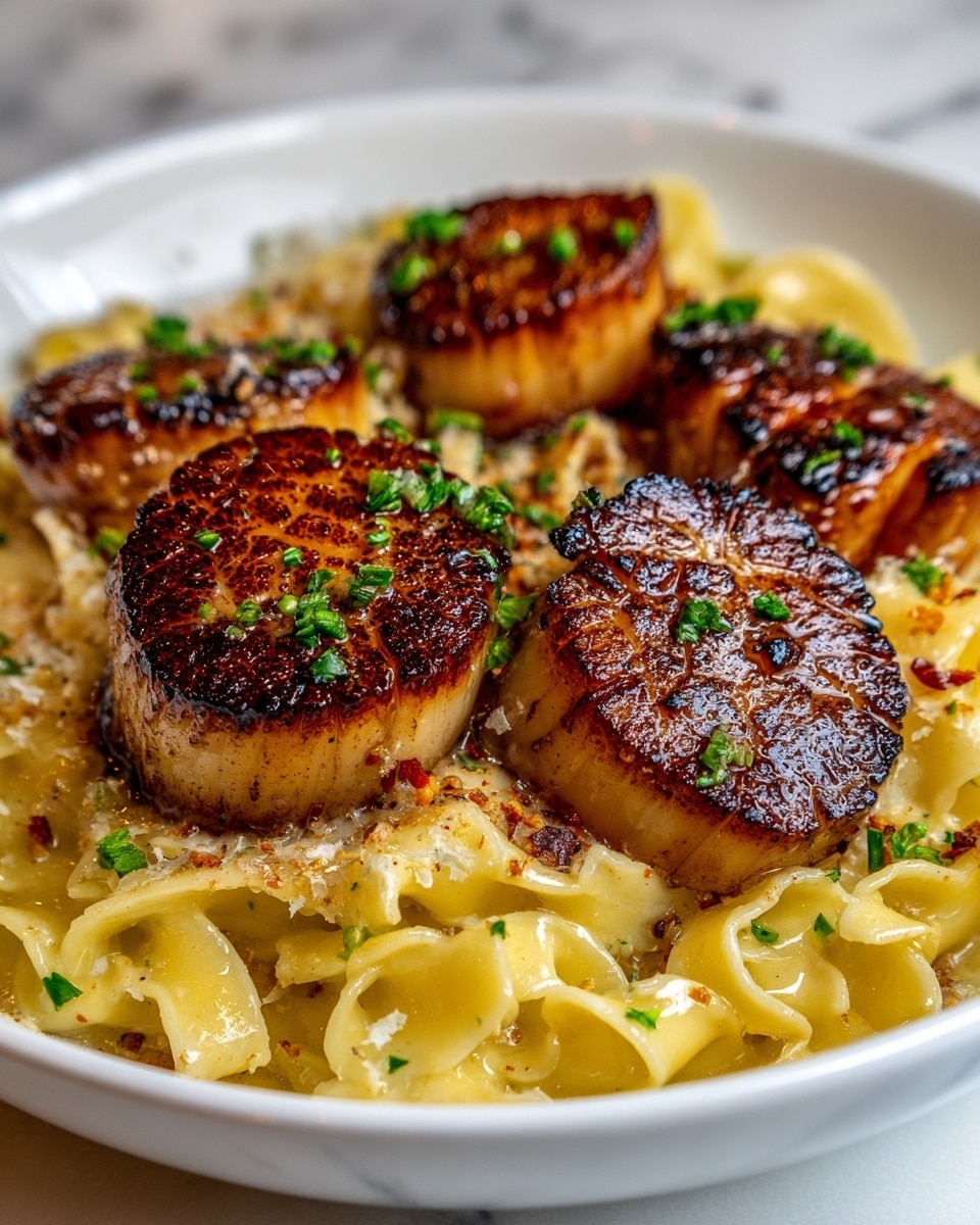Creamy Tuscan Spaghetti with Jumbo Scallops Recipe - Recipe Image
