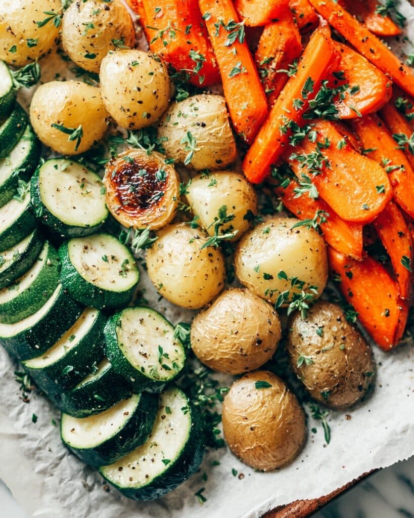 Garlic Herb Roasted Potatoes, Carrots, and Zucchini Recipe