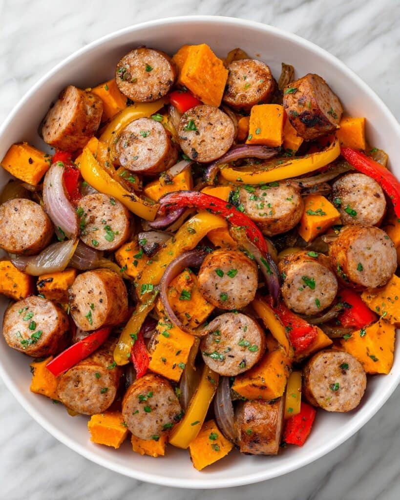 Sausage and Sweet Potatoes with Honey Garlic Sauce Recipe