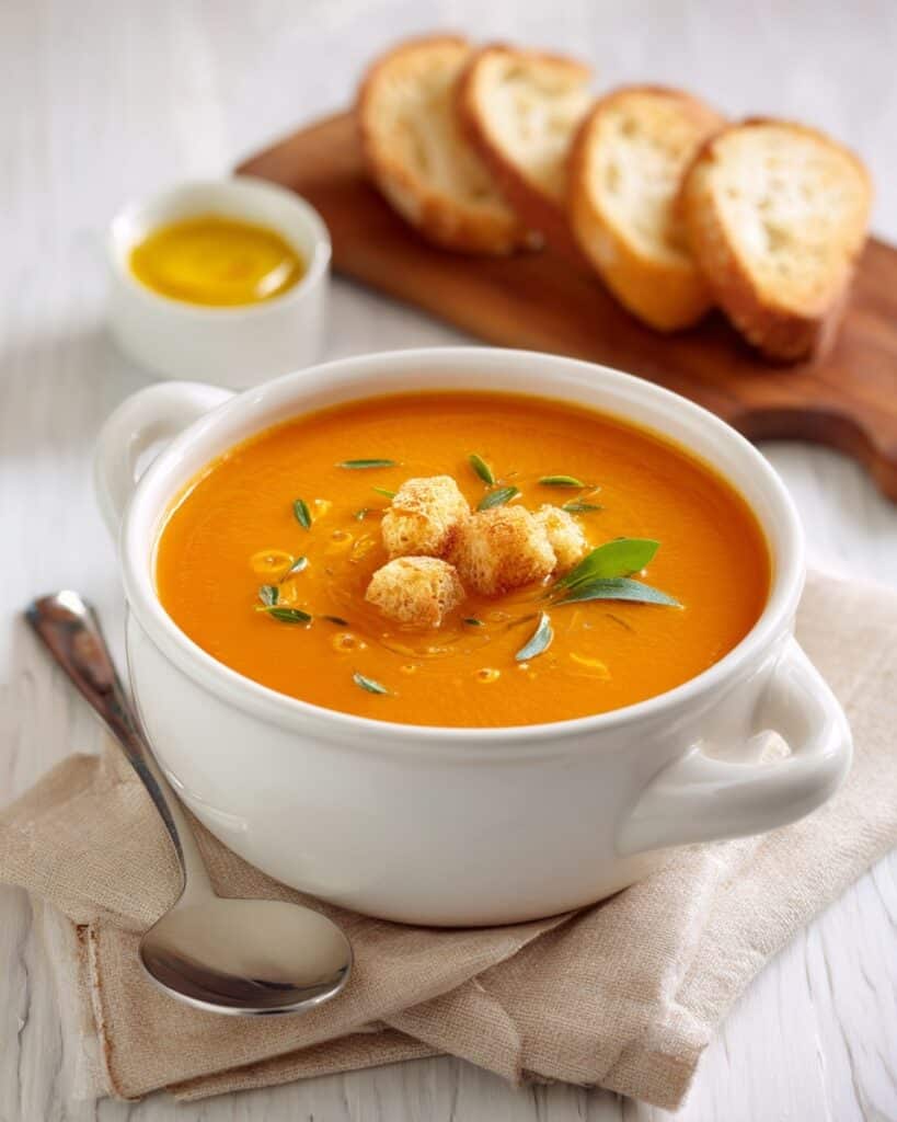 Creamy Vegetable Soup with Croutons Recipe