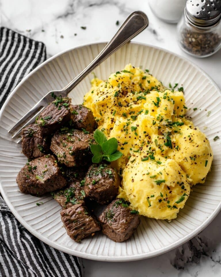 Garlic Butter Steak Bites with Creamy Mashed Potatoes Recipe