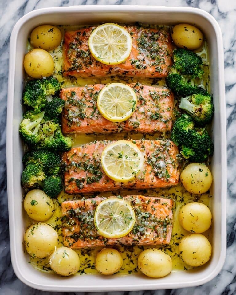 Lemon Butter Salmon with Roasted Potatoes & Broccoli Recipe