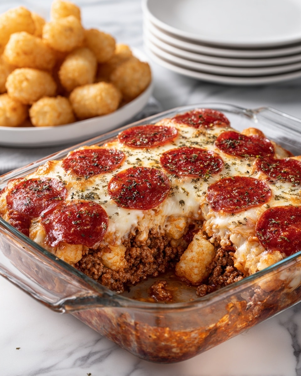 Pepperoni Pizza Tater Tot Casserole Recipe - Recipe Image