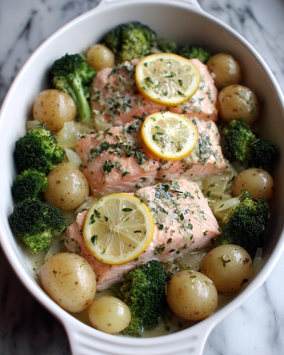 Lemon Butter Salmon with Roasted Potatoes & Broccoli Recipe - Recipe Image
