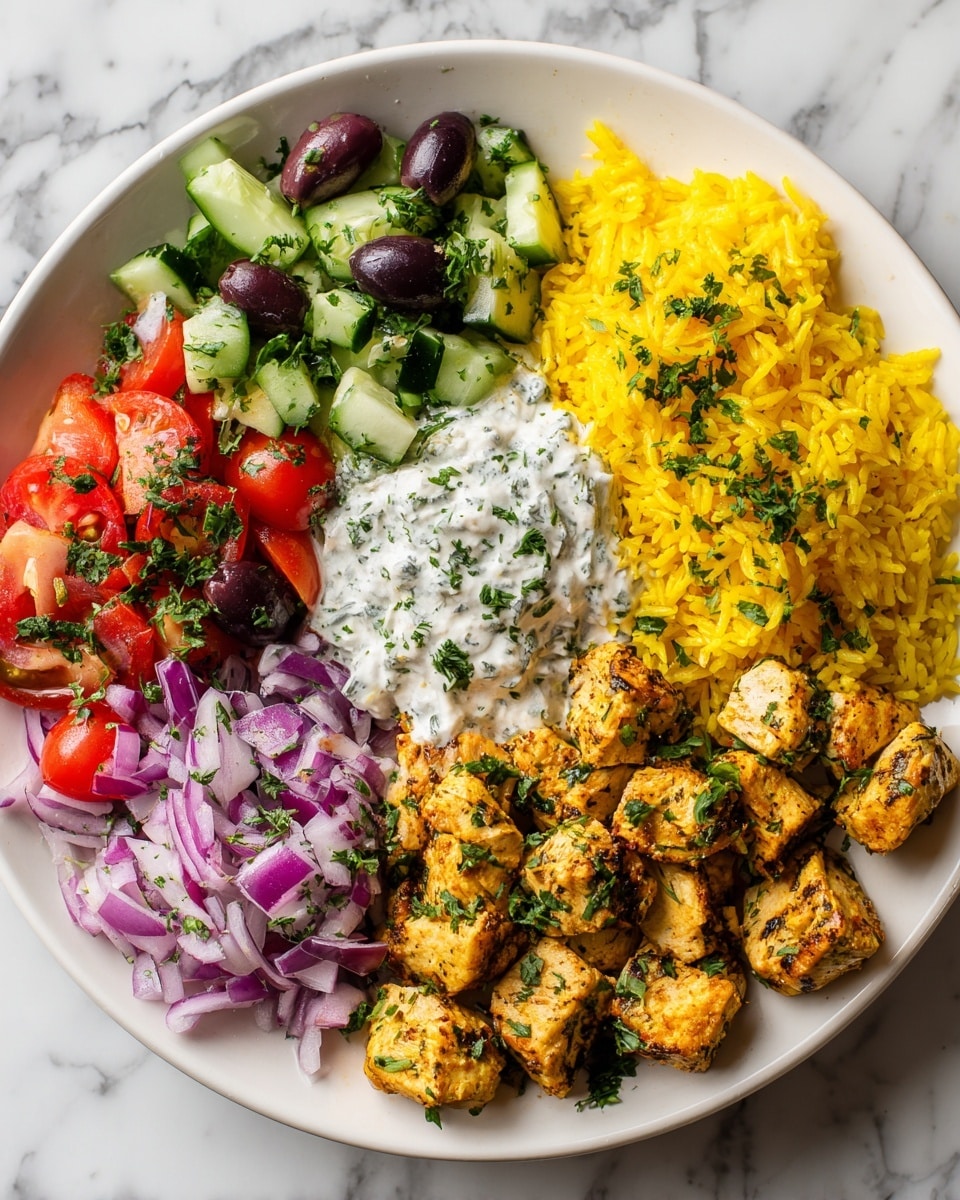 Pot Chicken Souvlaki Rice with Greek Salad and Tzatziki Recipe - Recipe Image