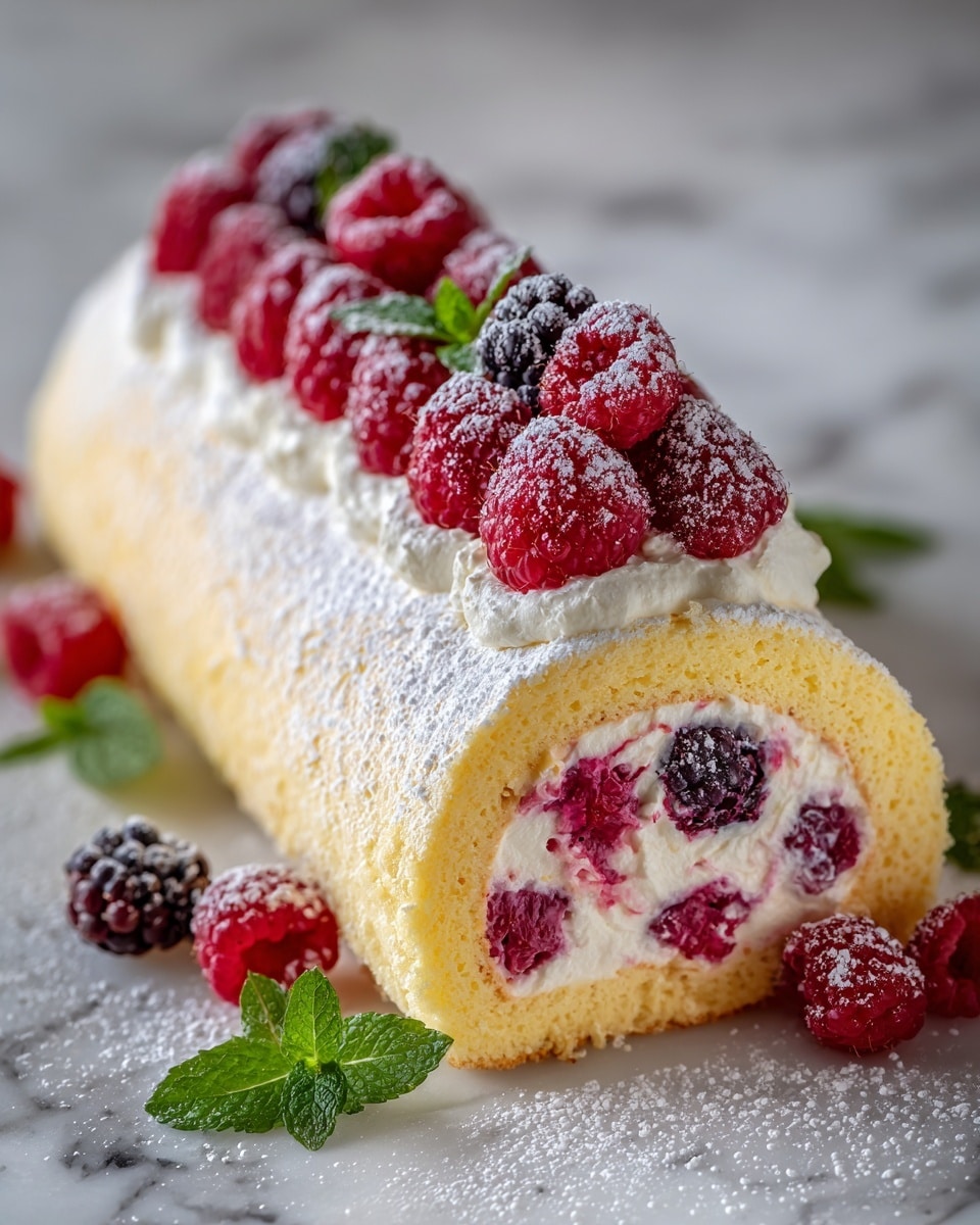 Raspberry Cream Roll Cake Recipe - Recipe Image