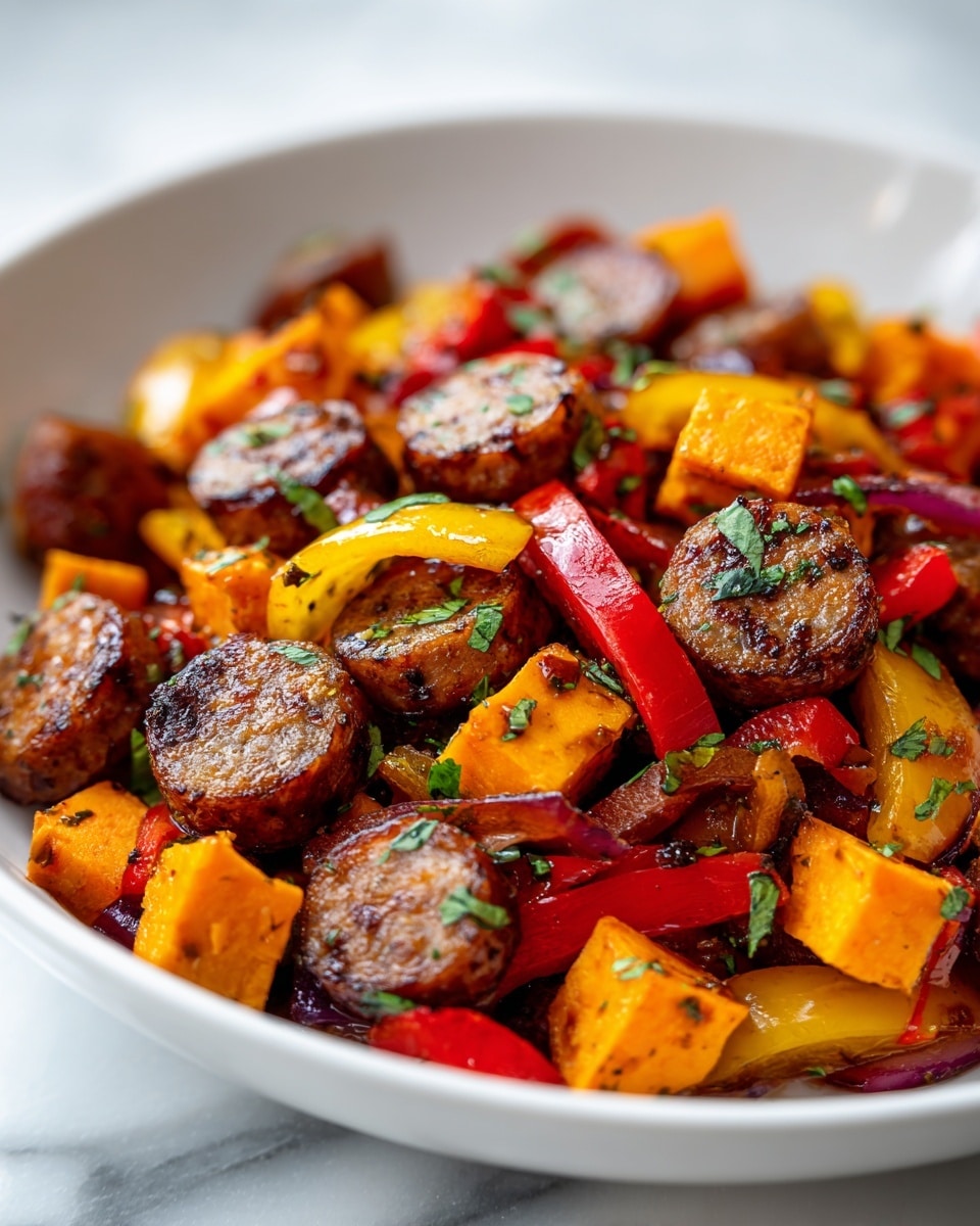 Sausage and Sweet Potatoes with Honey Garlic Sauce Recipe - Recipe Image