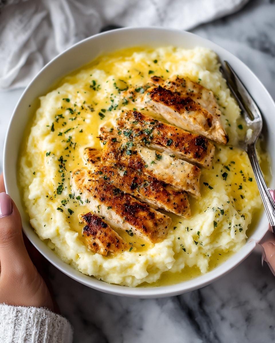 Garlic Parmesan Chicken Steak Bake with Cheesy Loaded Mashed Potatoes Recipe - Recipe Image