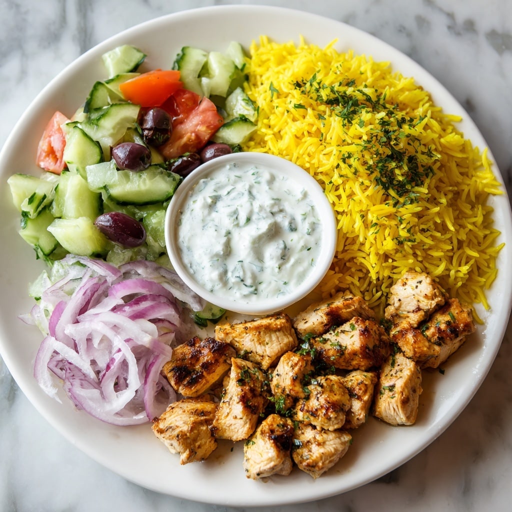 Instant Pot Chicken Souvlaki Rice with Greek Salad and Tzatziki Recipe