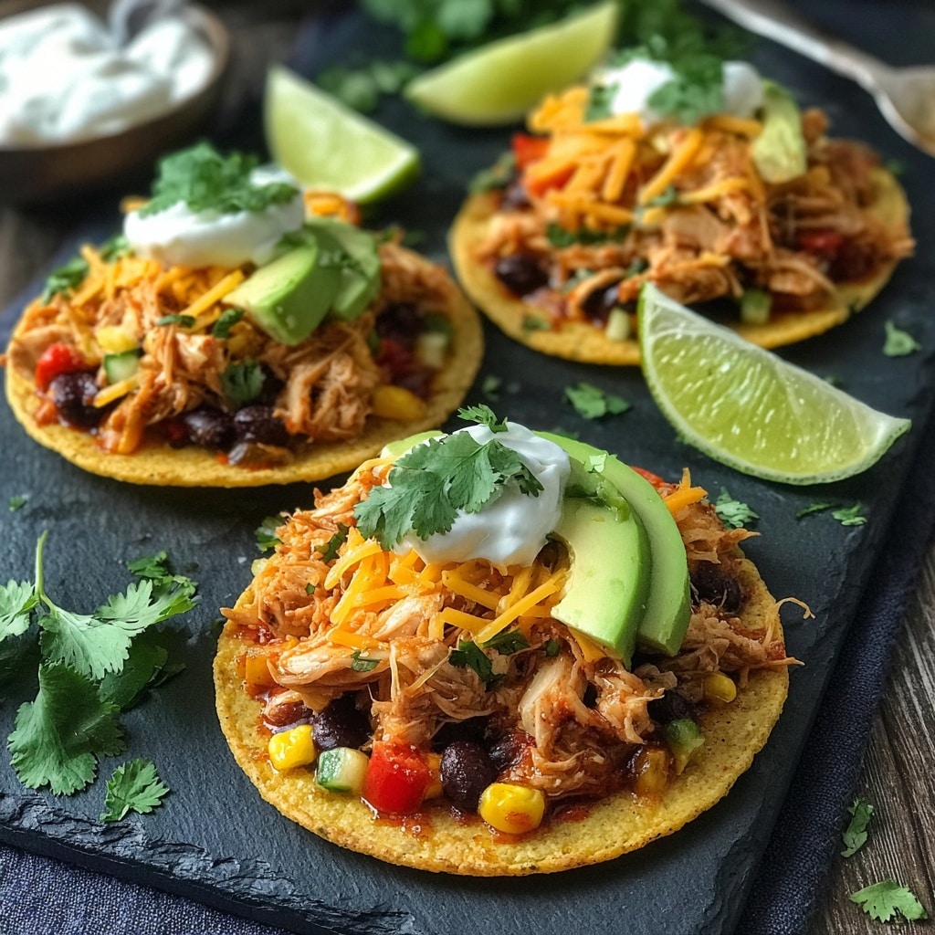 Chicken Veggie Tostadas with Guacamole Recipe - Recipe Image