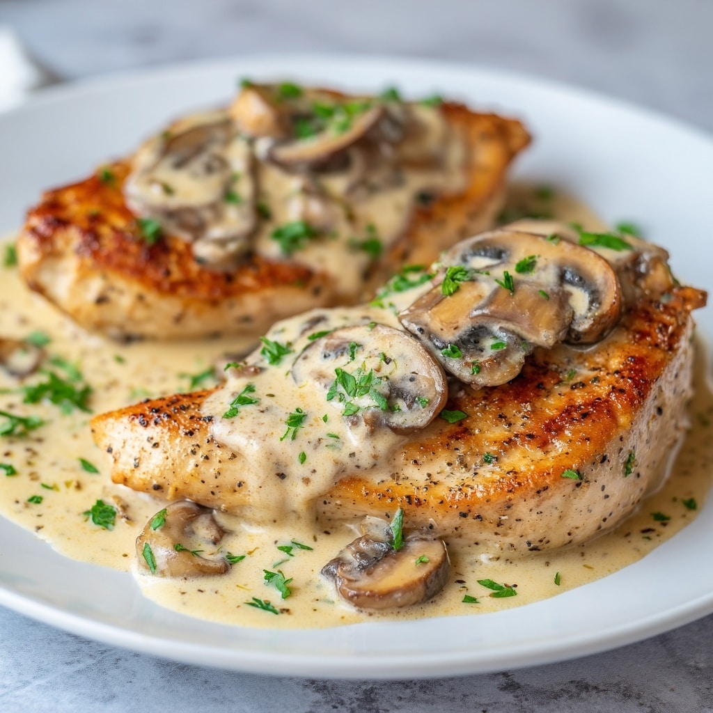 Cheesy Garlic Butter Mushroom Stuffed Chicken Recipe - Recipe Image