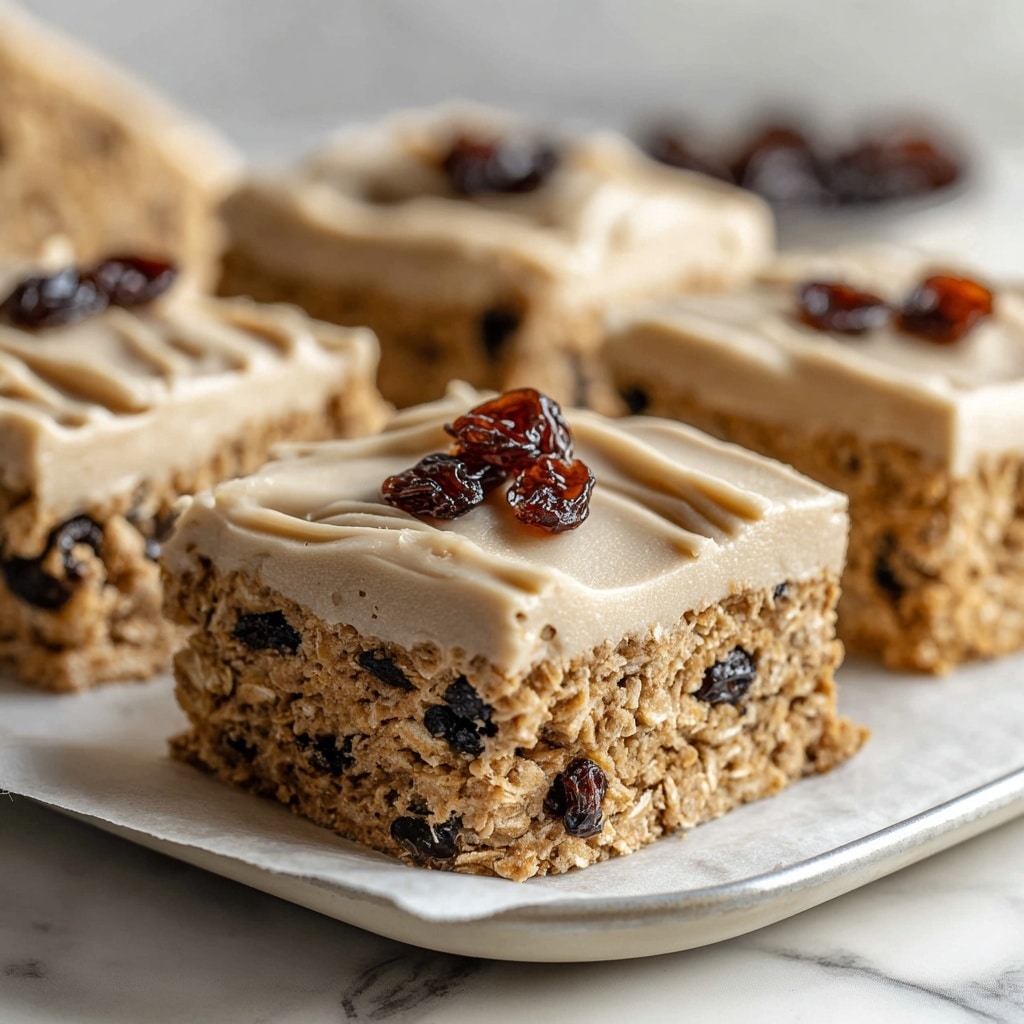 Oatmeal Raisin Cookie Bars with Maple Cinnamon Frosting Recipe