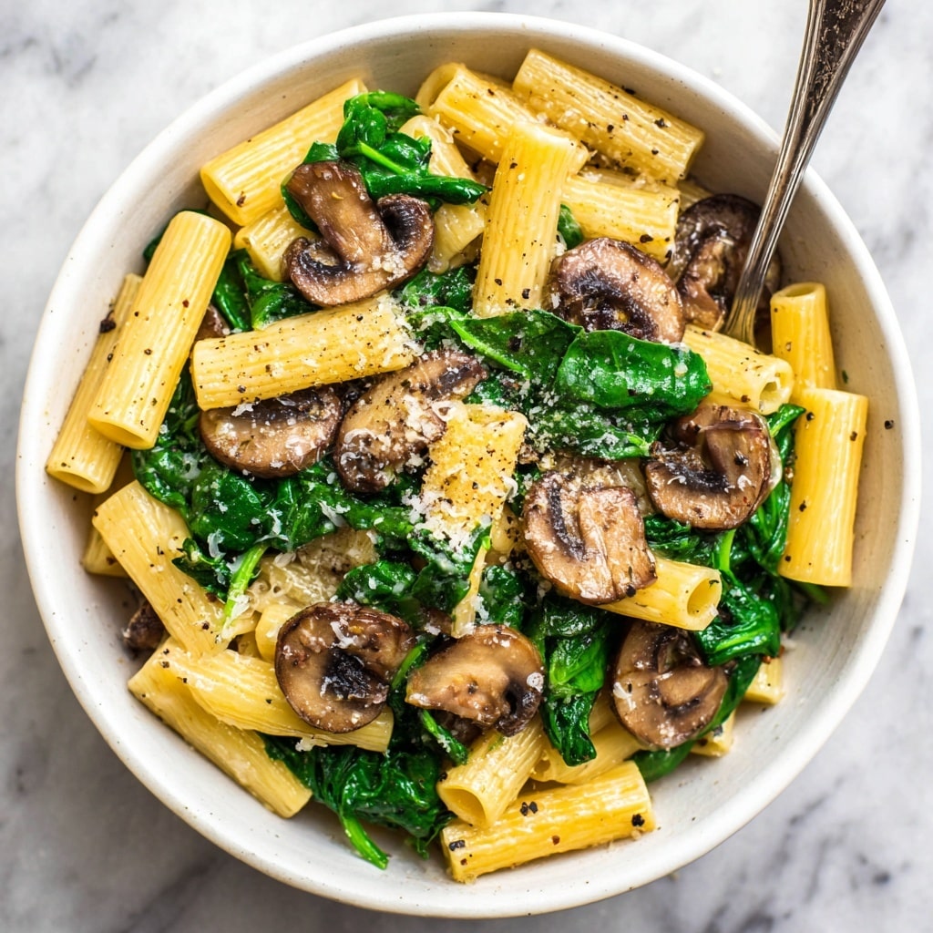 Creamy Parmesan Spinach Mushroom Pasta Recipe - Recipe Image
