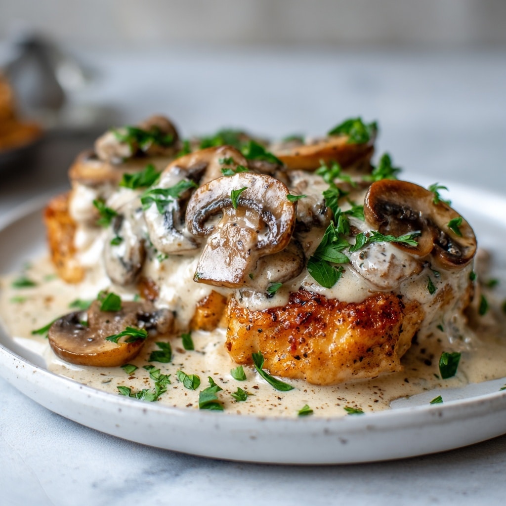 Cheesy Garlic Butter Mushroom Stuffed Chicken Recipe - Recipe Image