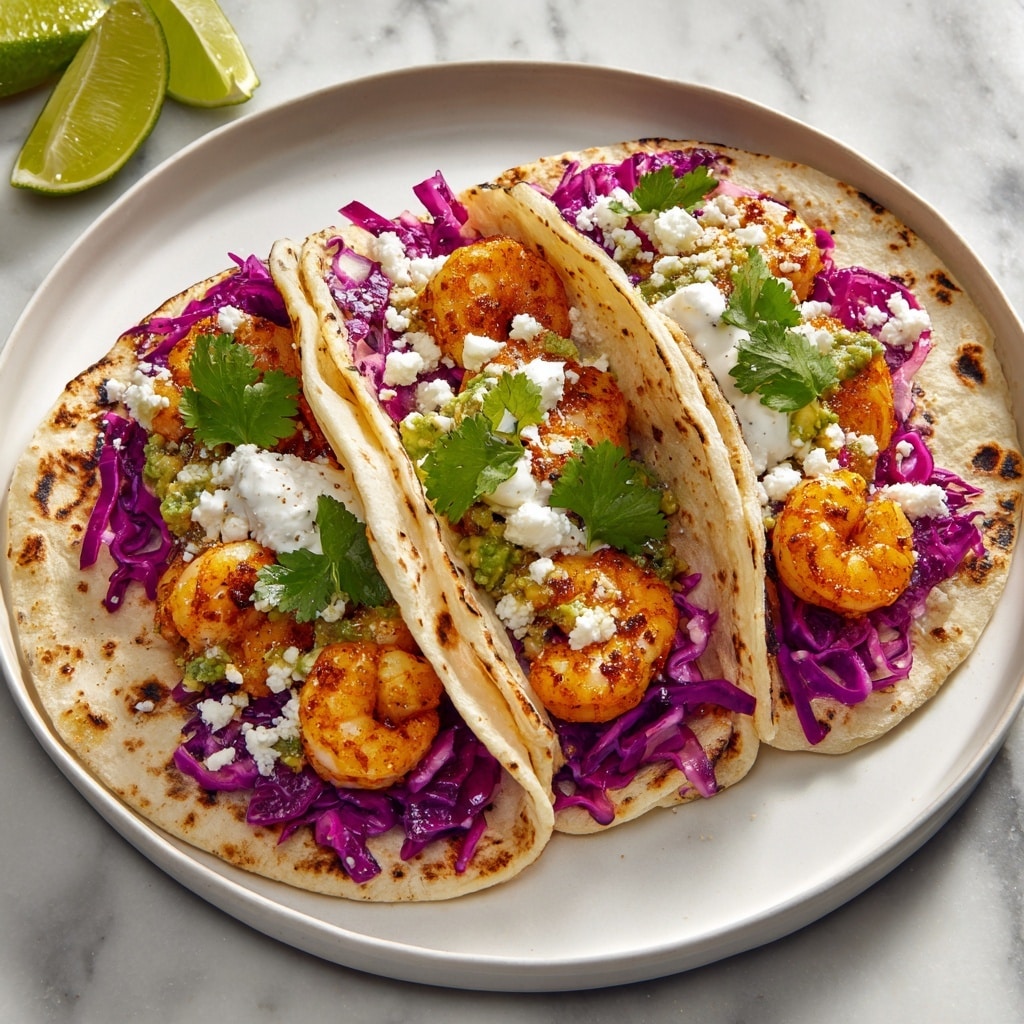 Spicy Shrimp Tacos with Cabbage, Avocado, and Lime Recipe - Recipe Image