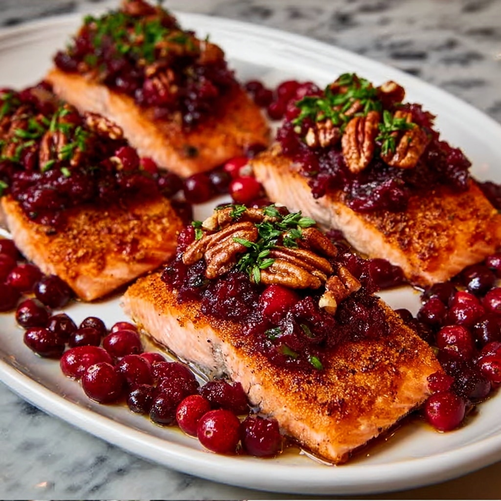 Baked Salmon with Cranberry Salsa and Pecans Recipe - Recipe Image