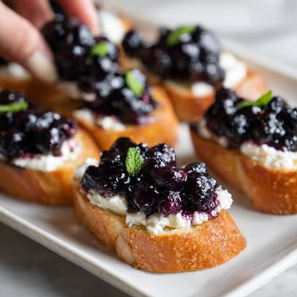 Balsamic Blueberry Goat Cheese Crostinis Recipe - Recipe Image
