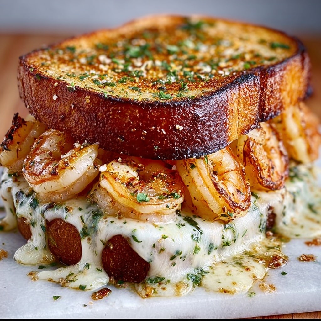 Shrimp Grilled Cheese with Garlic Bread Recipe - Recipe Image