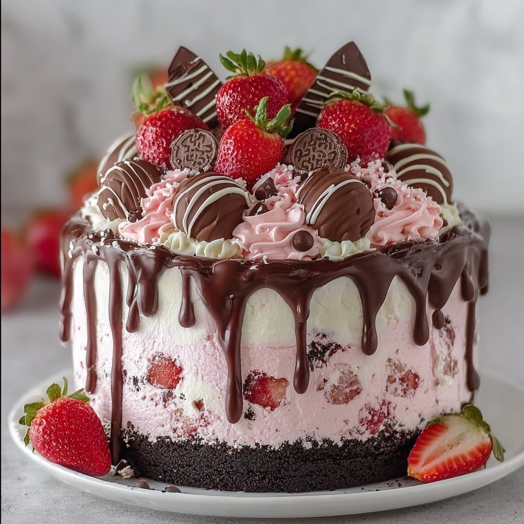 Chocolate Covered Strawberry Ice Cream Cake Recipe - Recipe Image